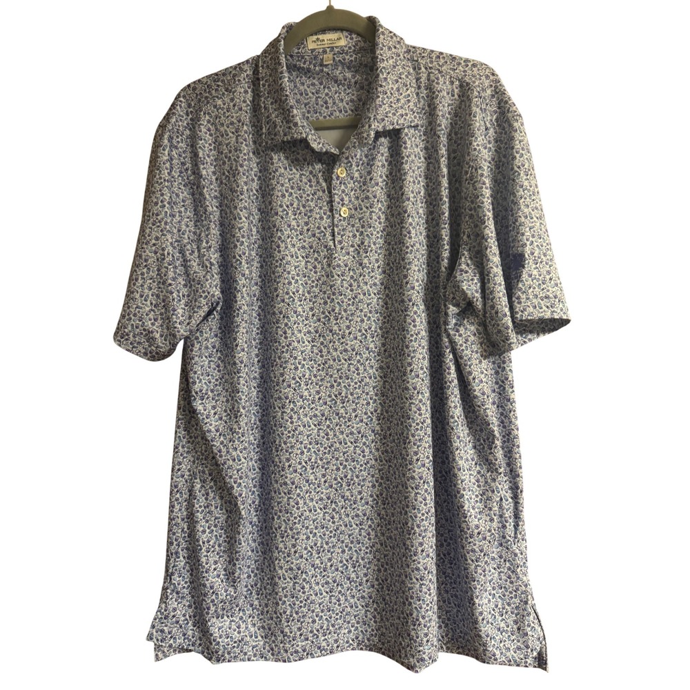 Peter Millar Summer Comfort Cocktail Print Polo Shirt Mens Large Blue Purple